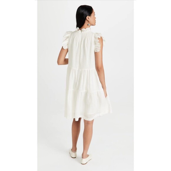 Sea NY Waverly Dress Sz 12 White Tier Flutter Sleeve Cotton Knee Length No Slip - Picture 2 of 14